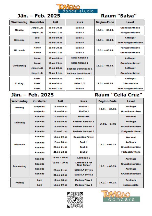 Tanzkurse Jänner 2025 Tumbao Dance Studio
